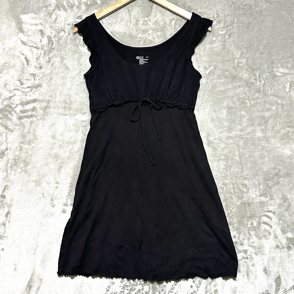 Womens Ribbed Milkmaid Ruffle Hem Peasant Mini Dress Size M Black Whimsigoth